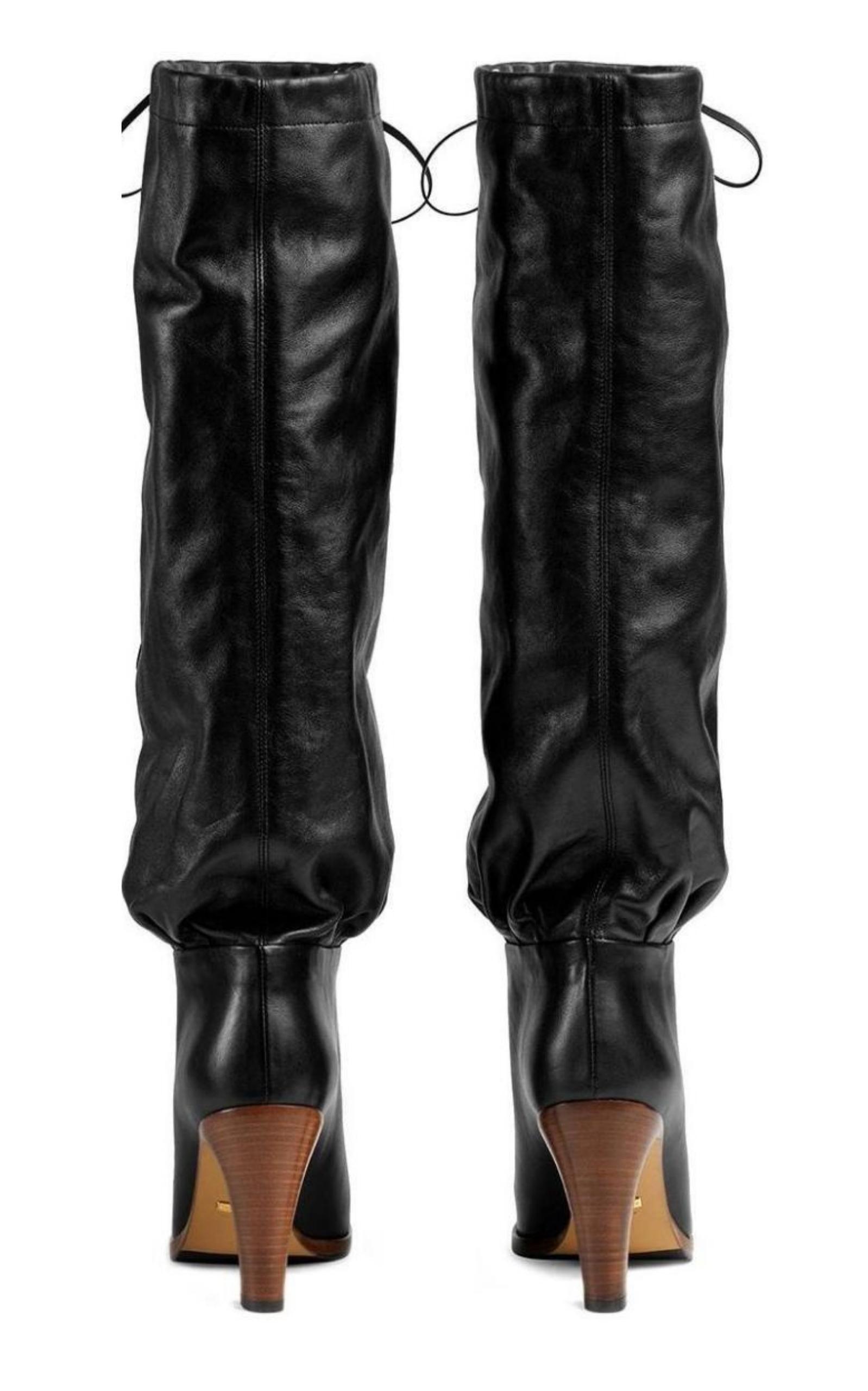 Gucci Black Leather Boots up to the Knee with Mid-heel