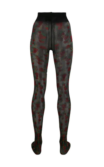 Black Strawberry Logo Horse-bit Tights Gucci