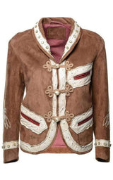 Brown Suede Embroidered Jacket Gucci