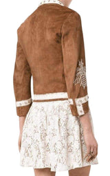 Brown Suede Embroidered Jacket Gucci