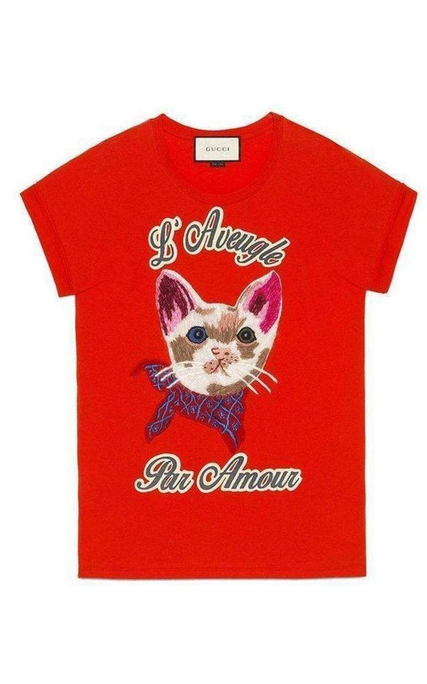 Cat Embroidered Cotton-Jersey T-shirt Gucci