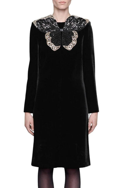 Crystal And Sequinned Butterfly Velvet Dress Gucci