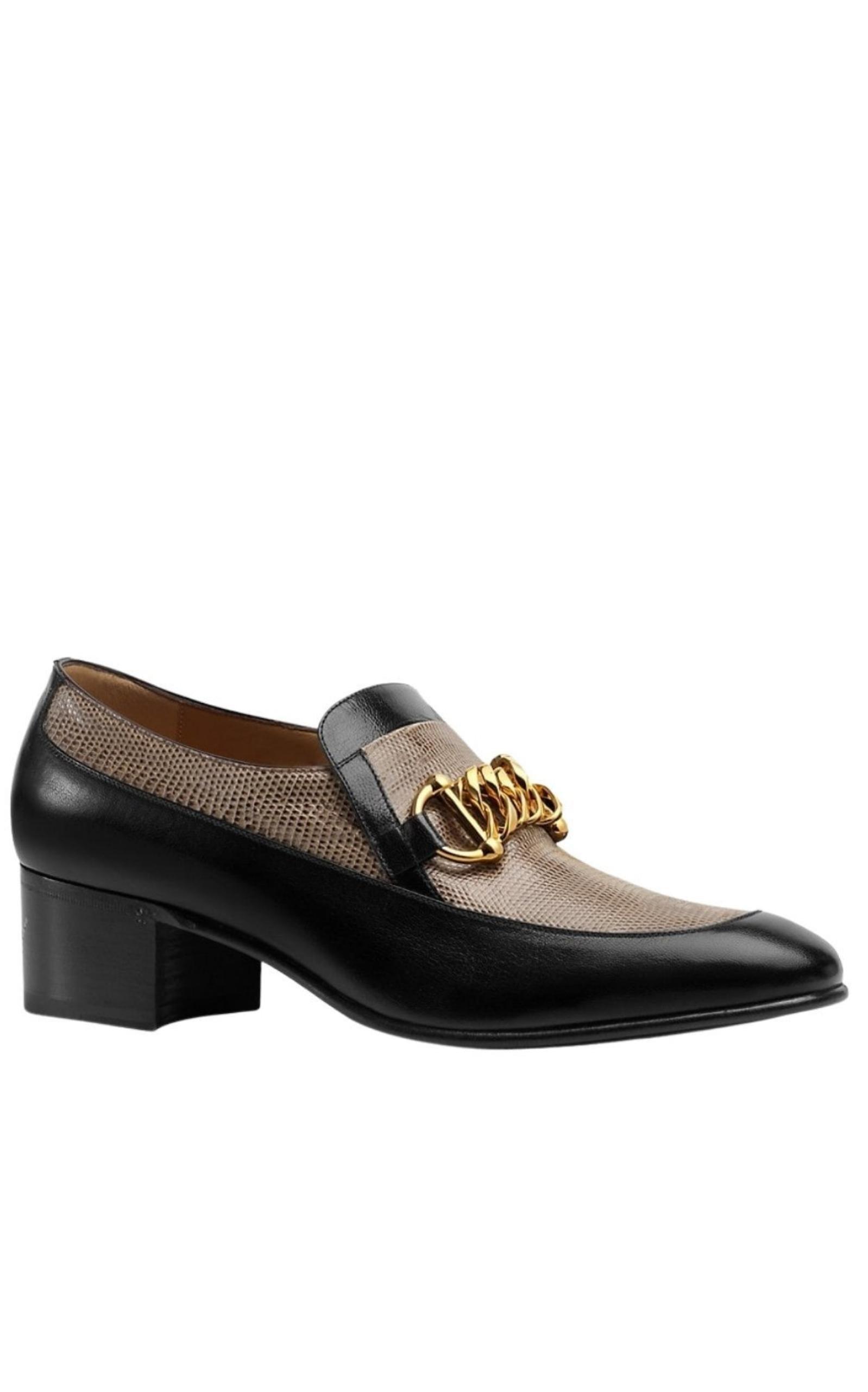 Ebal Horsebit Lizard-Embossed Leather Chain Loafers Gucci