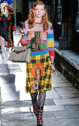 Gucci Embroidered Tartan Wool Skirt