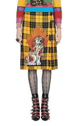 Gucci Embroidered Tartan Wool Skirt