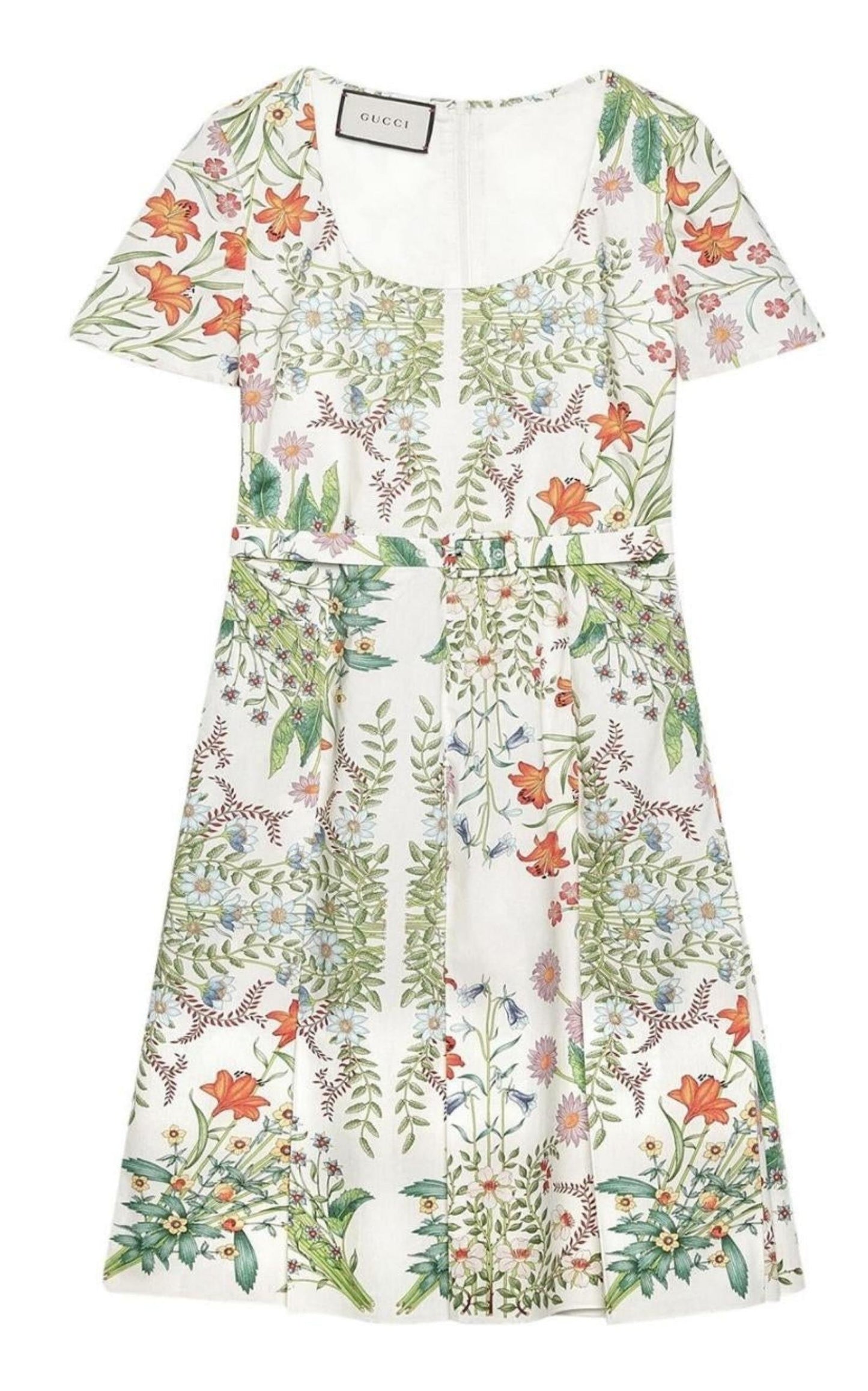 Flora Print Cotton Midi Dress Gucci