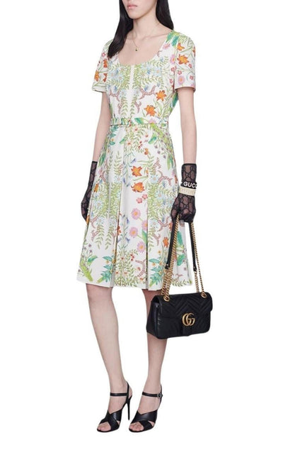 Flora Print Cotton Midi Dress Gucci