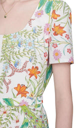 Flora Print Cotton Midi Dress Gucci