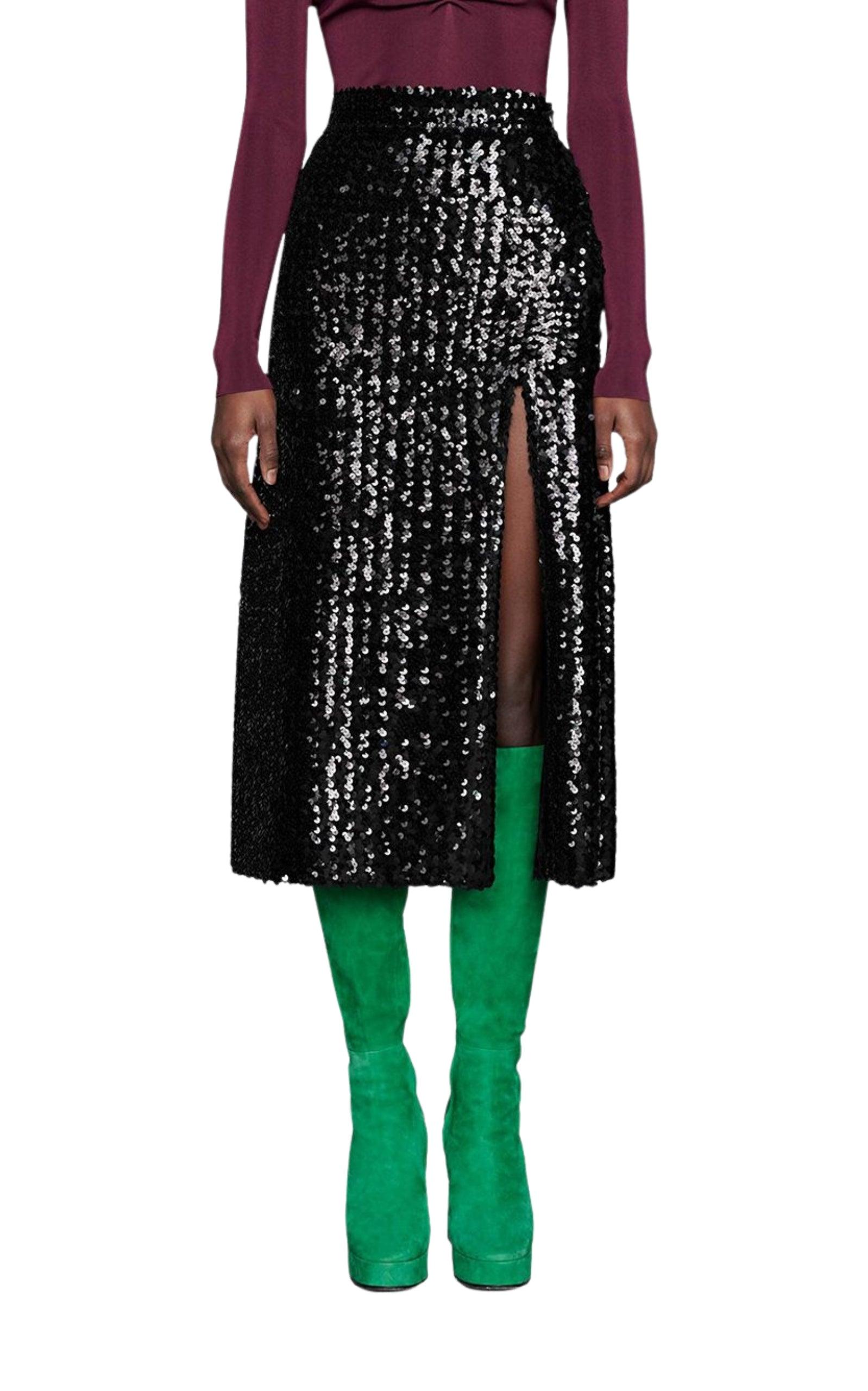 Gucci Front Slit Sequin Embroidered Skirt