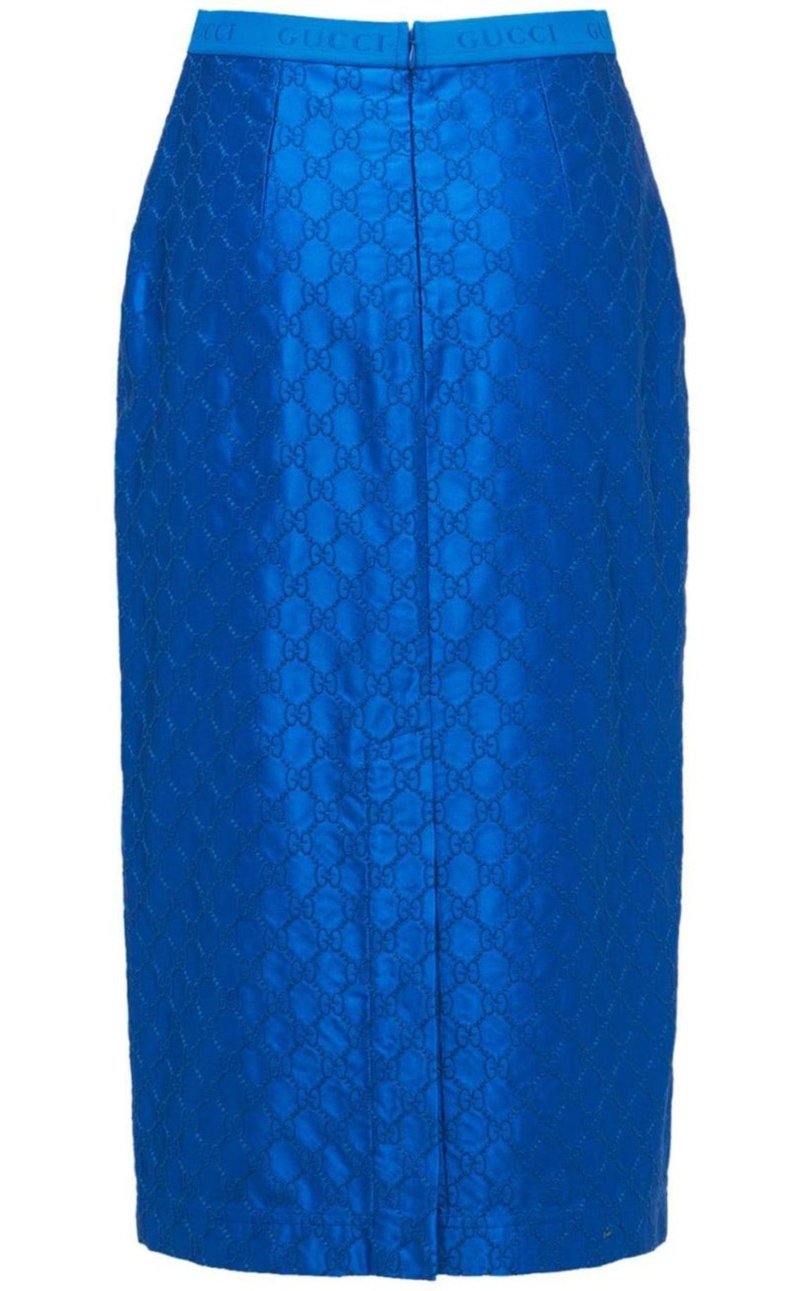 Gg Supreme Blue Silk Skirt Gucci