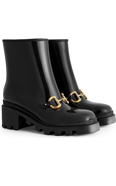 Horsebit - Detailed Heeled Rubber Rain Boots Gucci