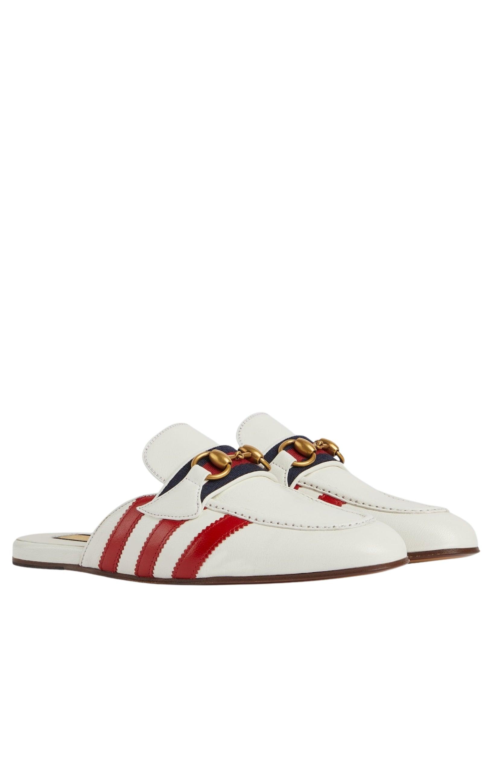 Horsebit x Adidas Leather Slipper in White Gucci