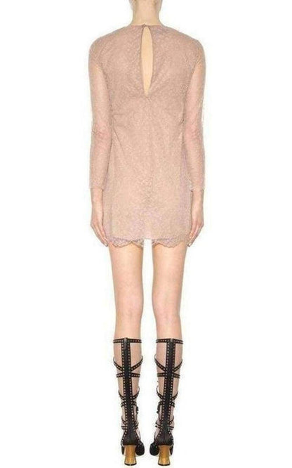 Nude Lace Embroidered Dress Gucci