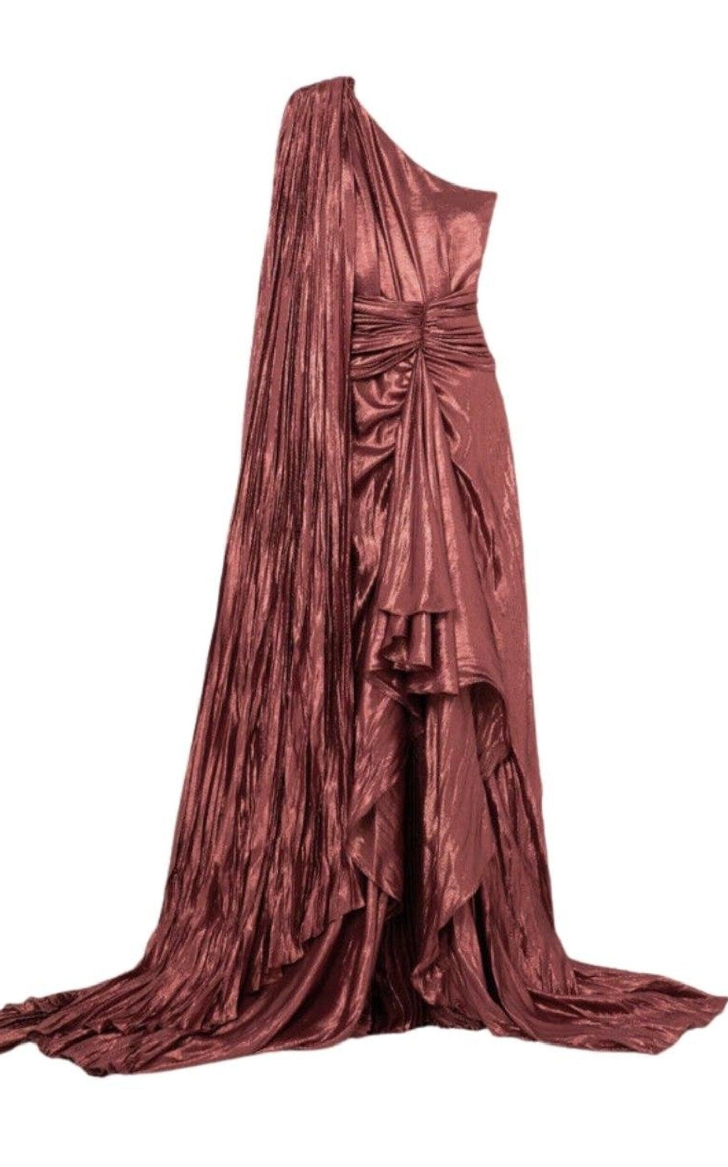 One Shoulder Asymmetric Lame Gown Gucci