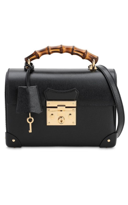 Padlock Small Bamboo Black Shoulder Bag Gucci