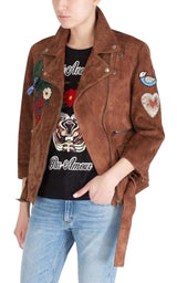 Patches Embroidered Suede Jacket Gucci