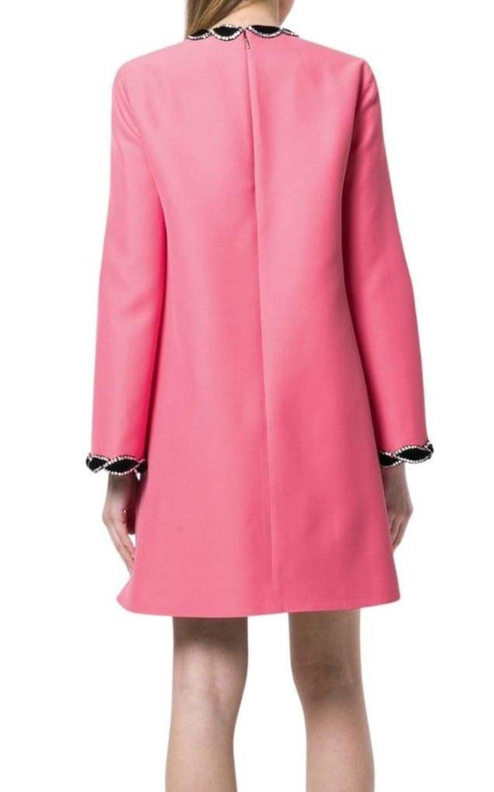 Pink Velvet Trim Dress Gucci