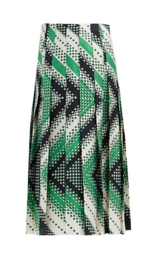 Pleated Chevron Print Silk Skirt Gucci