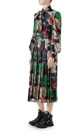 Pleated Rainbow-Panther Face Silk Twill Dress Gucci