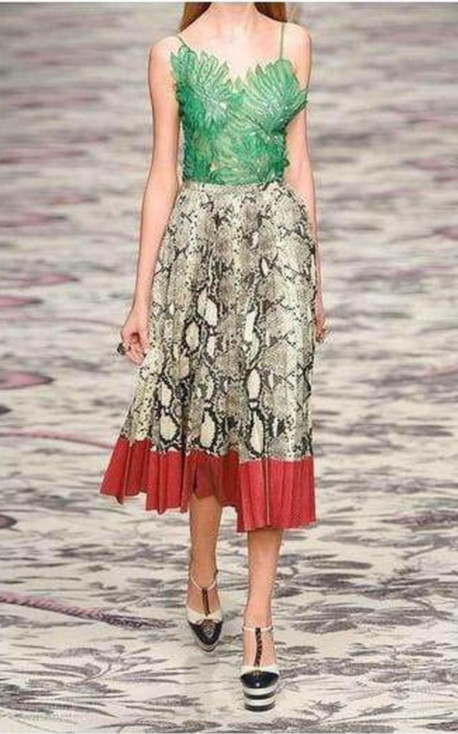 Pleated Snake-Effect Leather Skirt Gucci