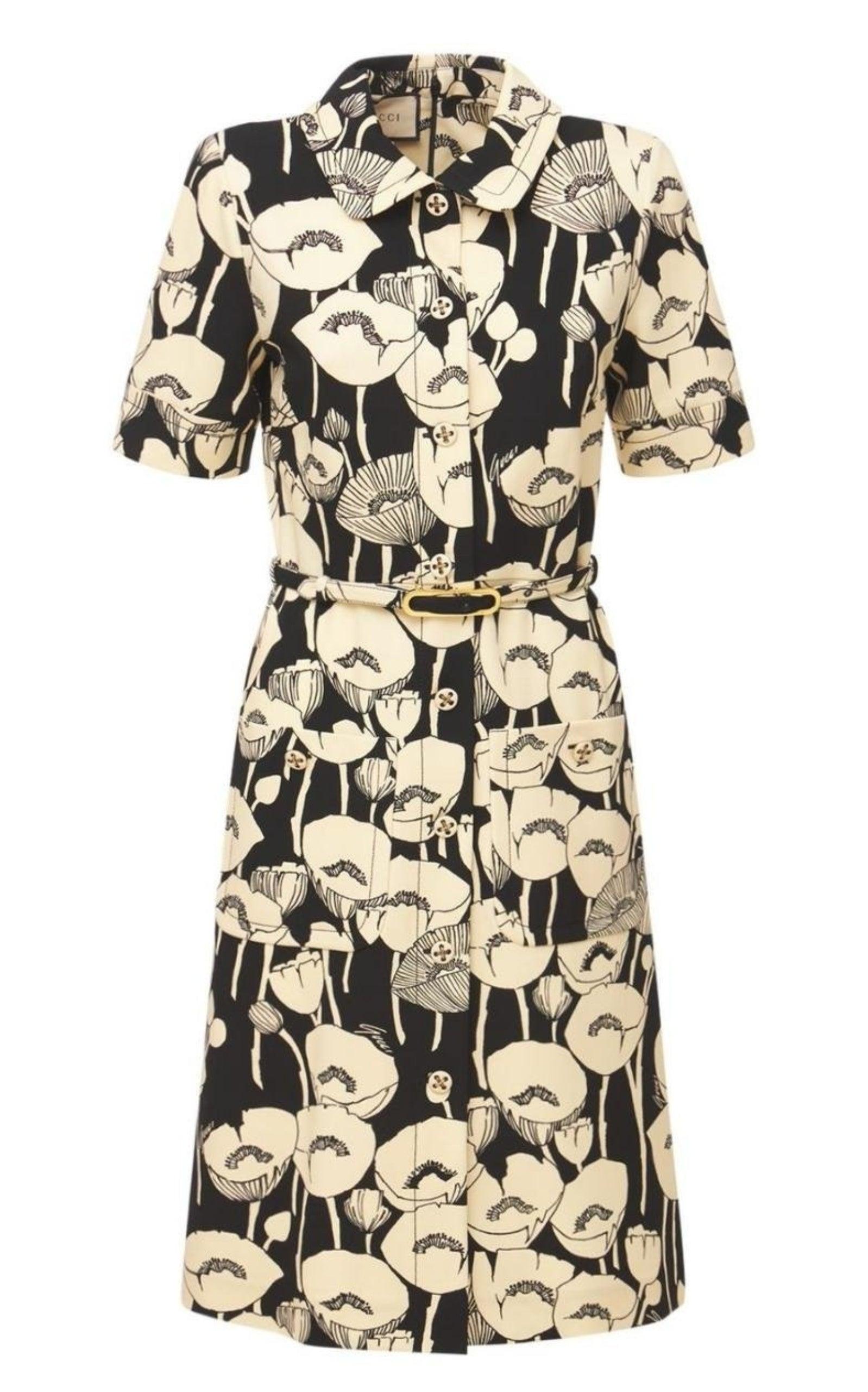 Poppy Flowers Print Jersey Dress Gucci