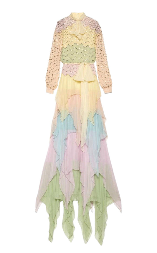 Ruffled Gown Embellished with Pearls Rhinestones Gucci