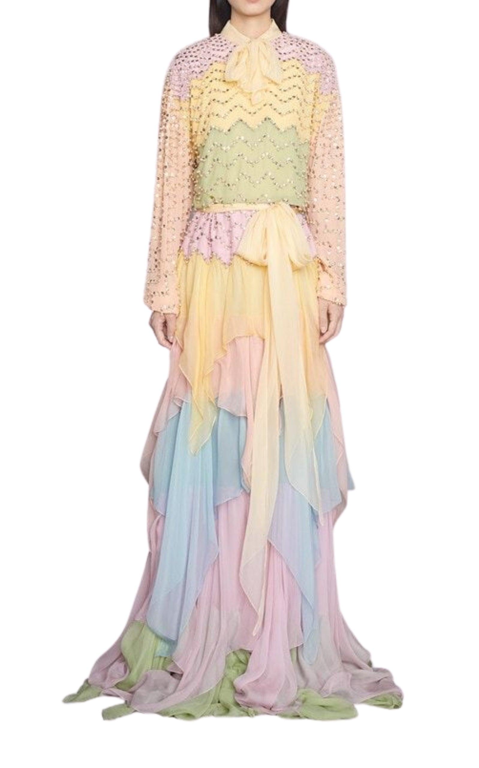 Ruffled Gown Embellished with Pearls Rhinestones Gucci