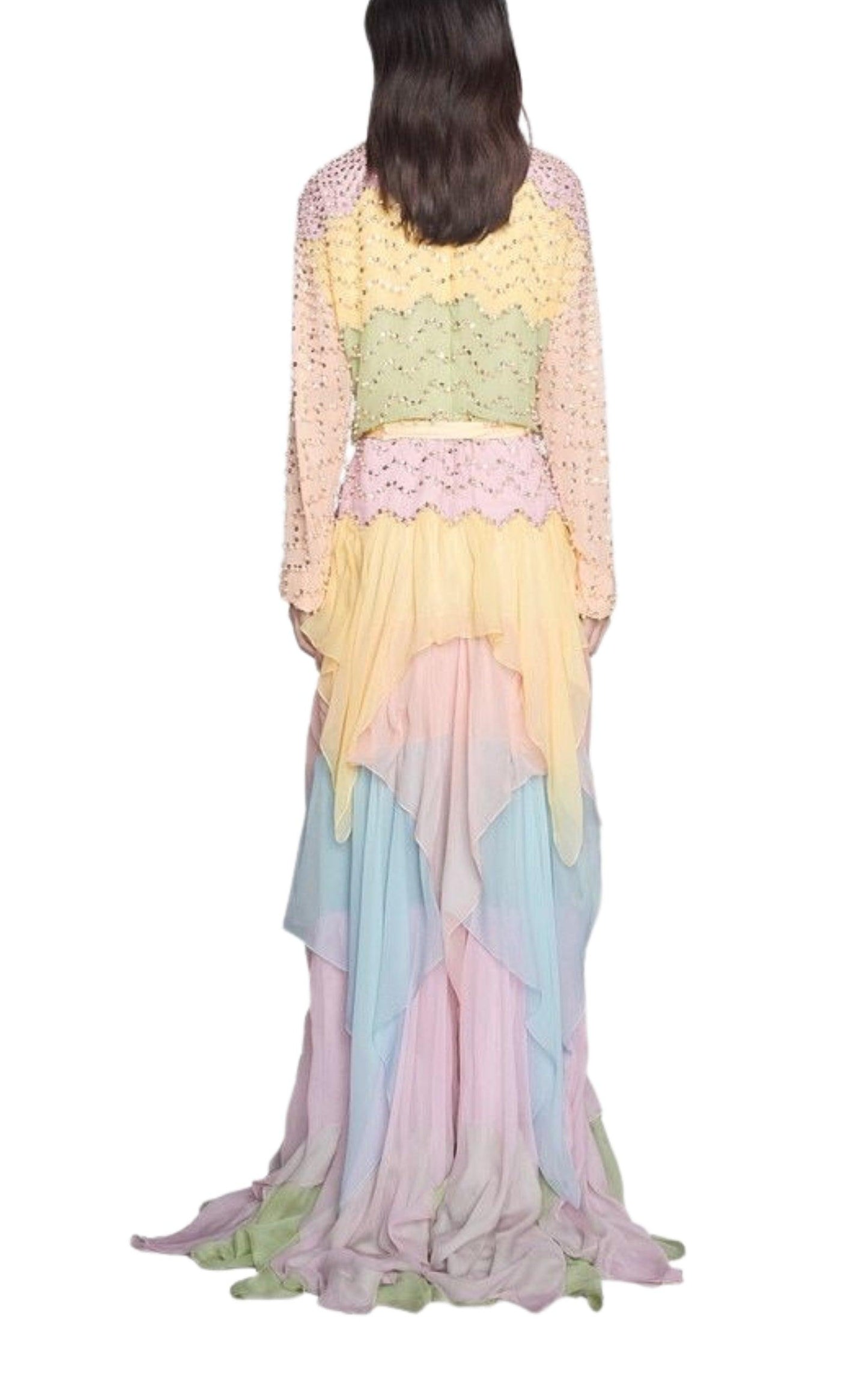 Ruffled Gown Embellished with Pearls Rhinestones Gucci