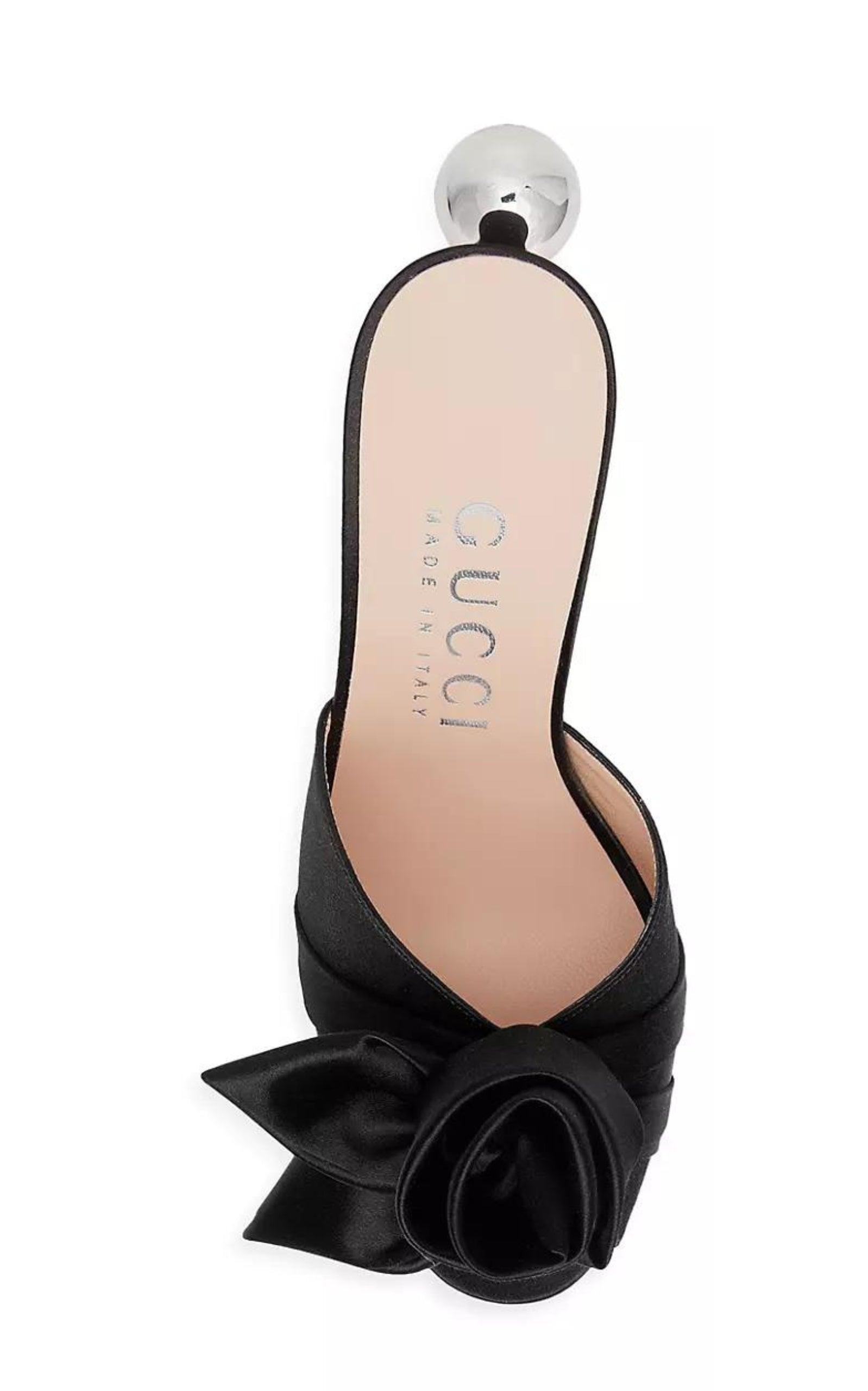 Shawana Satin Flower Mules in Black Gucci