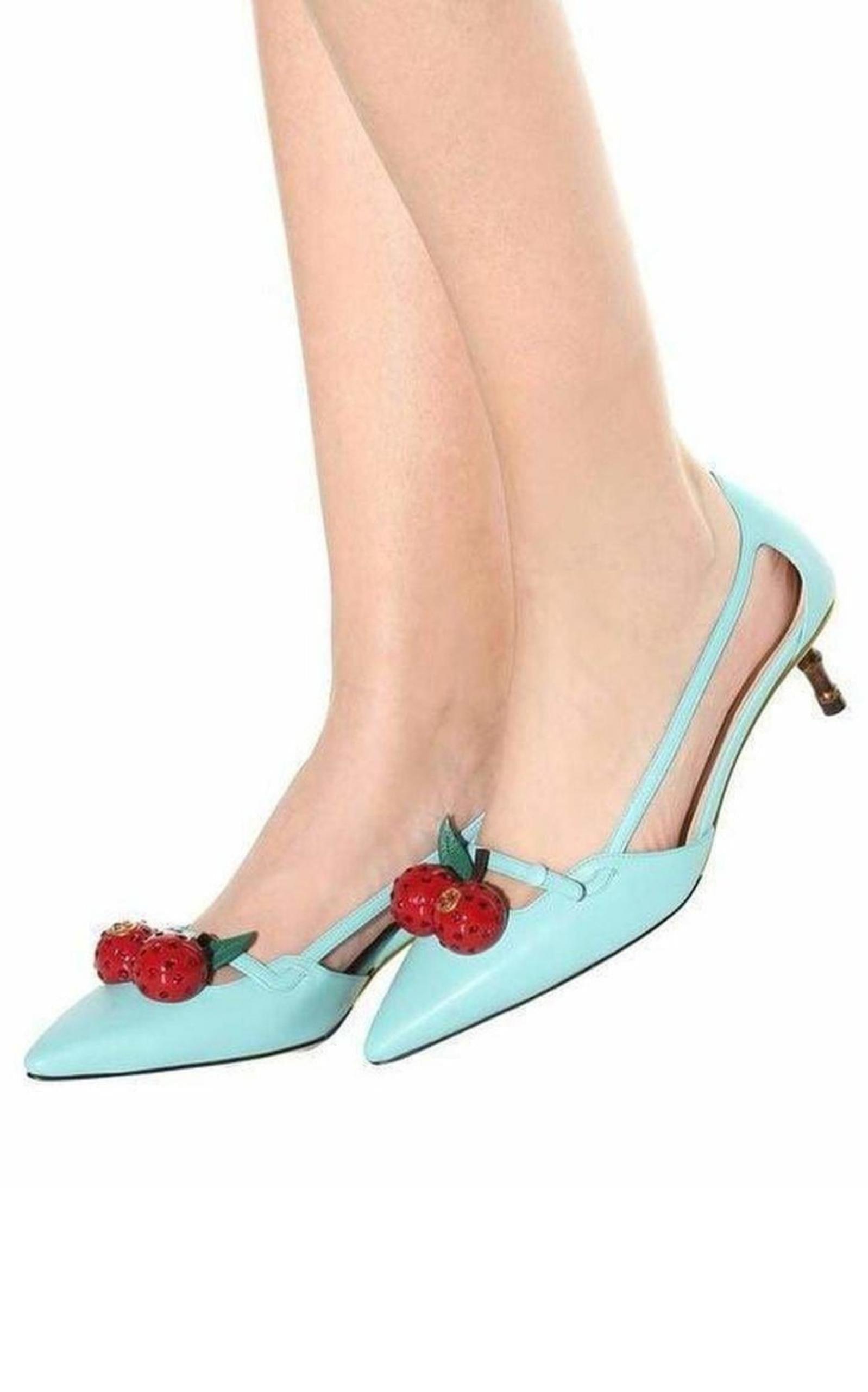 Unia Aqua Cherry Leather Slingback Gucci