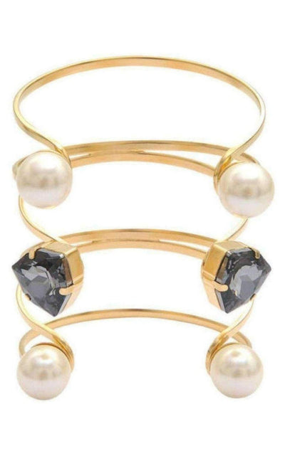 Gold Swarovski Crystal Pearl Cuff Bracelet Helene Zubeldia