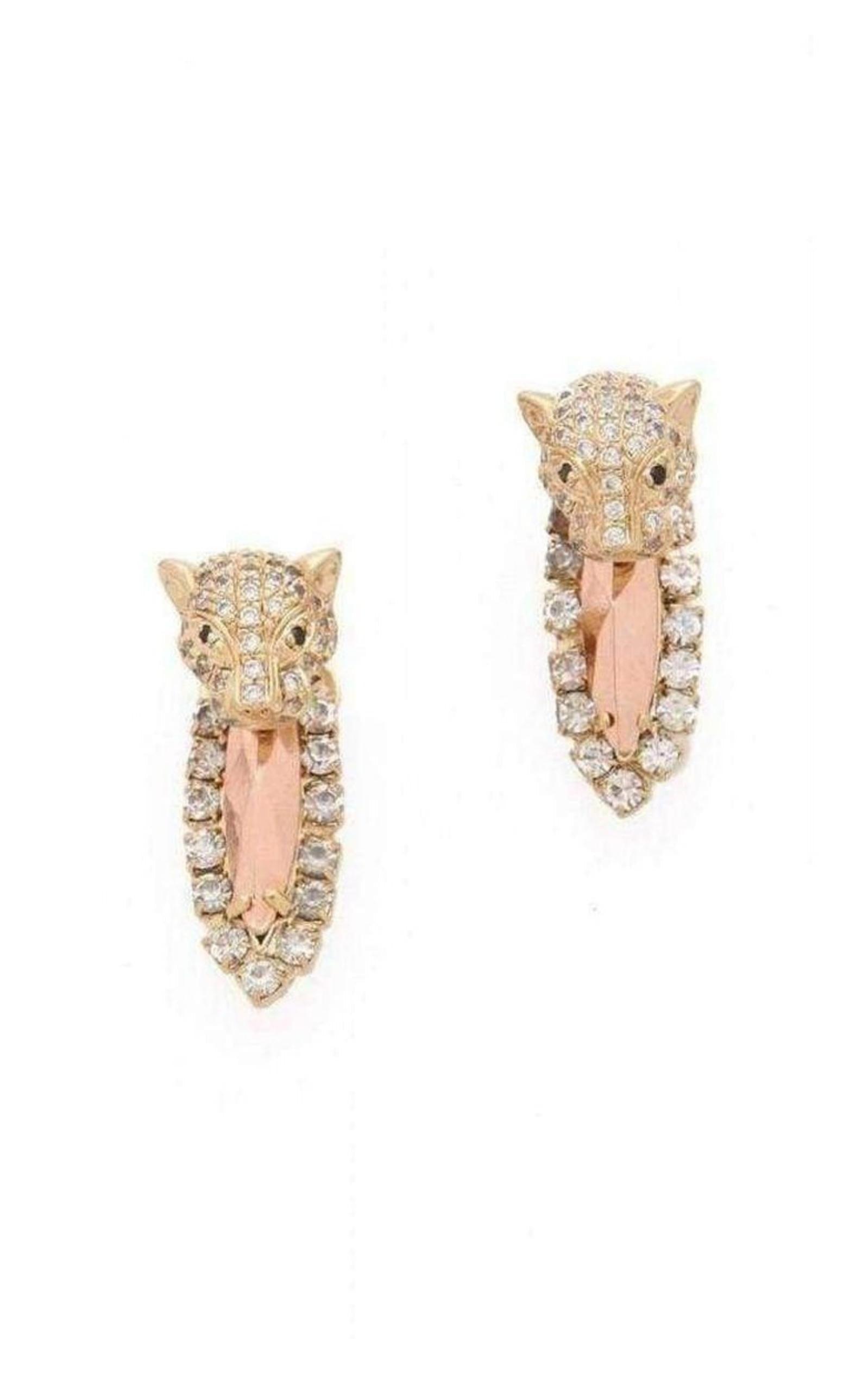 Brass Rhinestone Cheetah Head Earrings Iosselliani