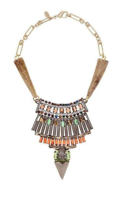 Gold Crystal Tribal Leopard Head Bib Necklace Iosselliani