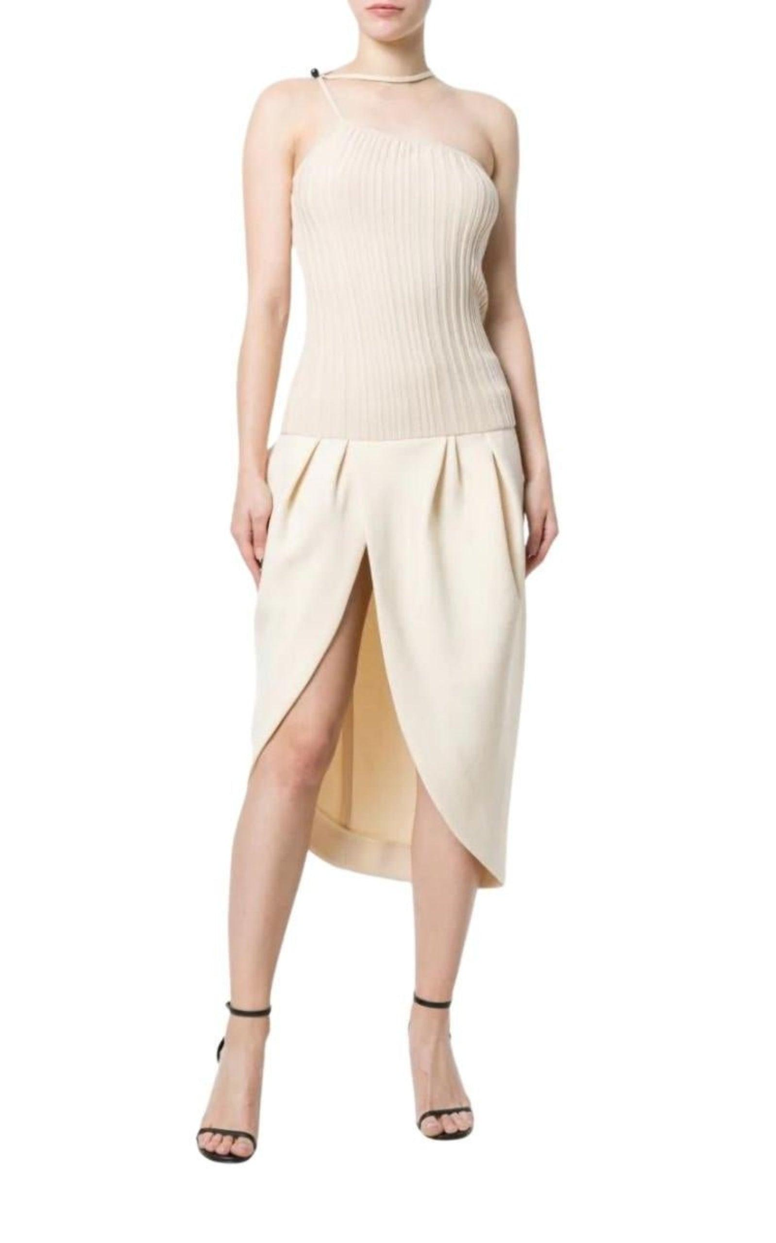 La Bomba Asymmetric Beige Midi Dress Jacquemus