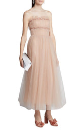 Strapless Ruched Tulle Midi Cocktail Dress Jason Wu