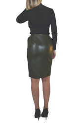 Dark Olive Green Front Zipper Leather Skirt Jean Paul Gaultier