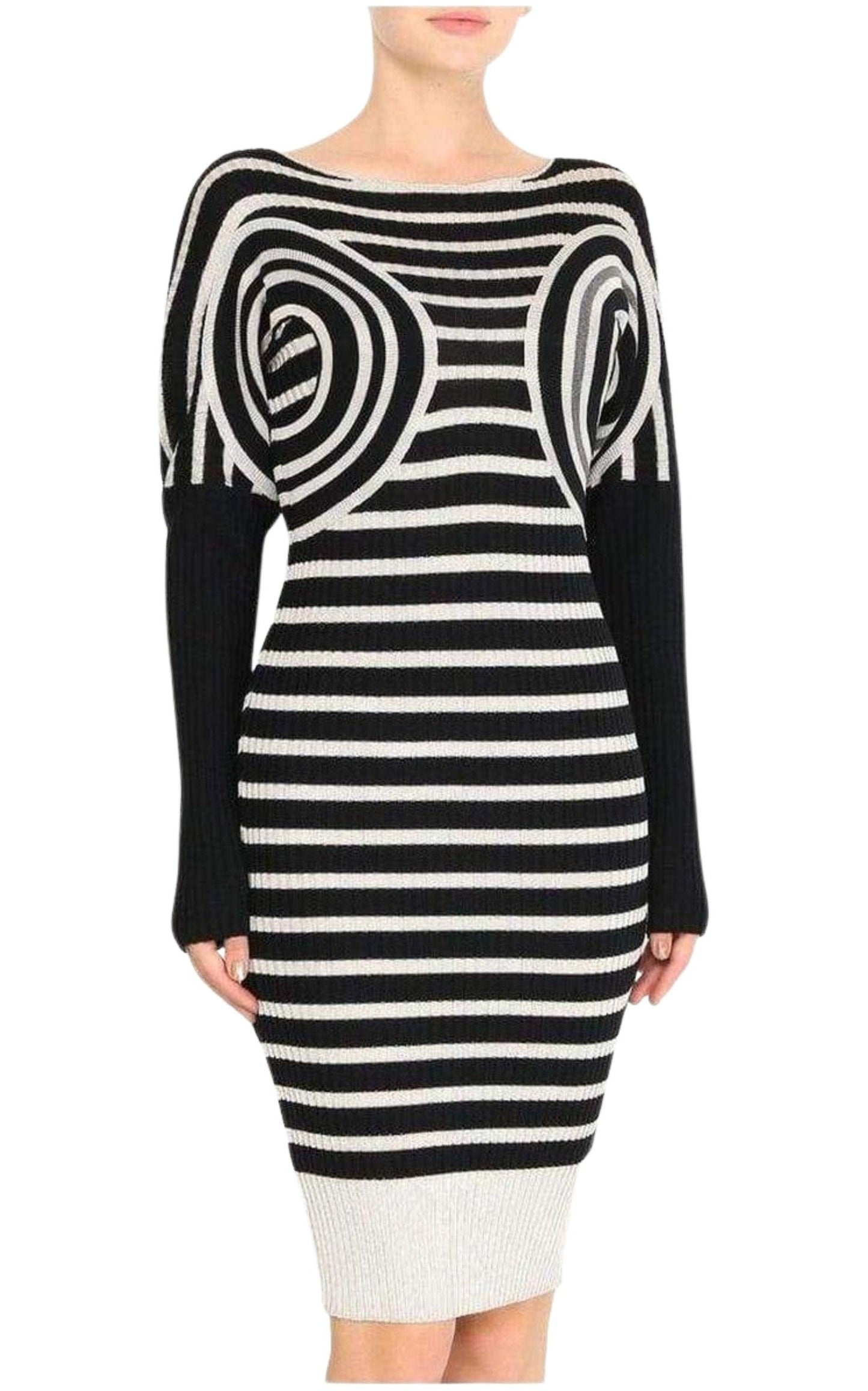 Mixed Wool Striped Optical Illusion Dress Jean Paul Gaultier