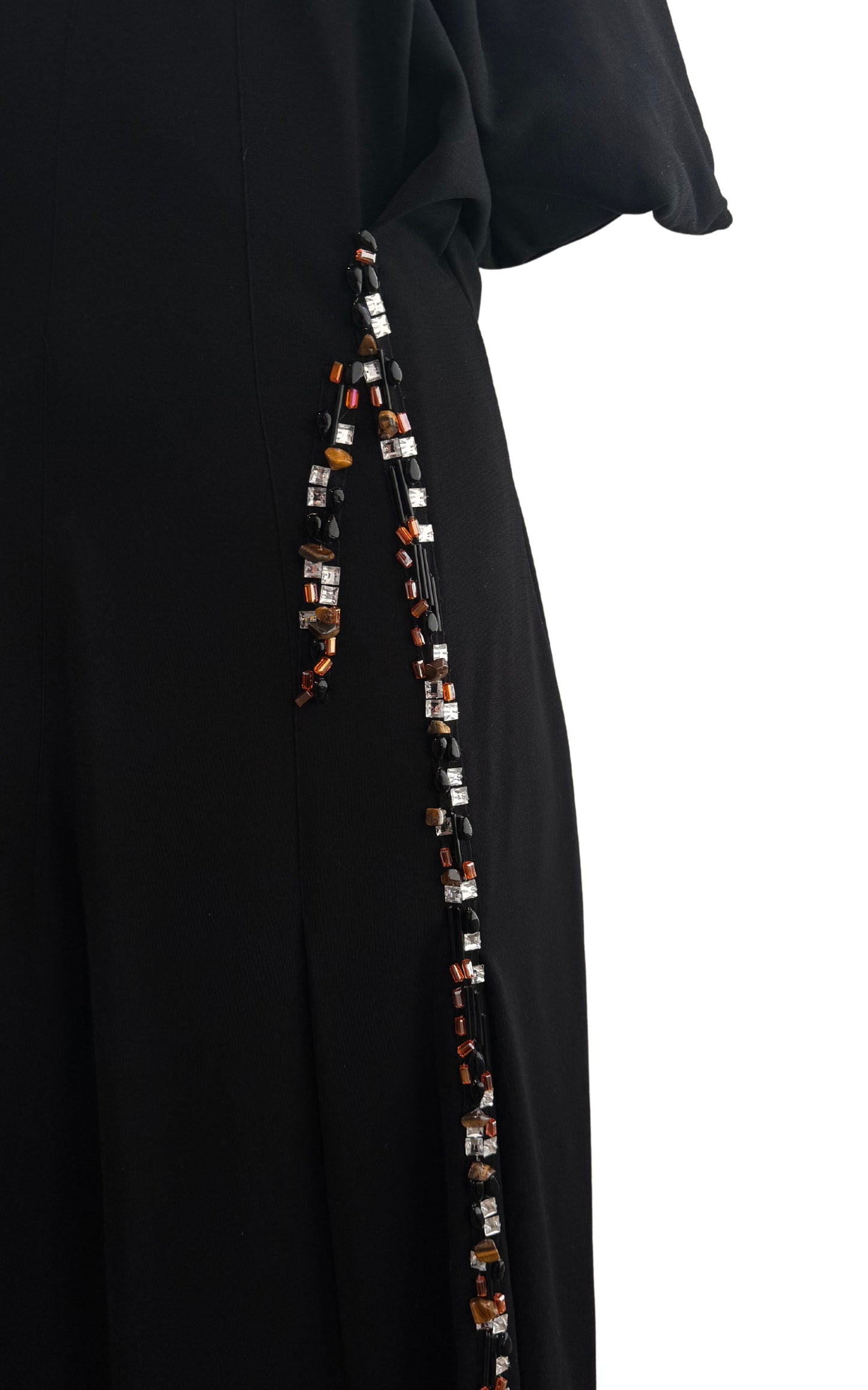 Asymmetric Amber Stone Embellished Midi Dress Koche