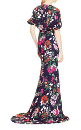 Floral Printed Georgette V-Neck Gown Lela Rose