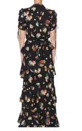 Nina Simone Floral Ruffle Silk Skirt Libertine