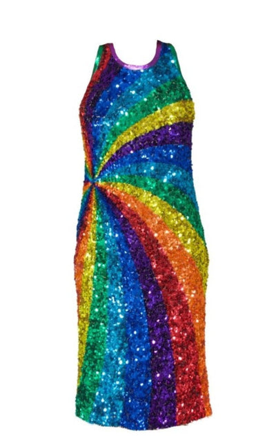 Rainbow colours sequins cocktail dress Manish Arora