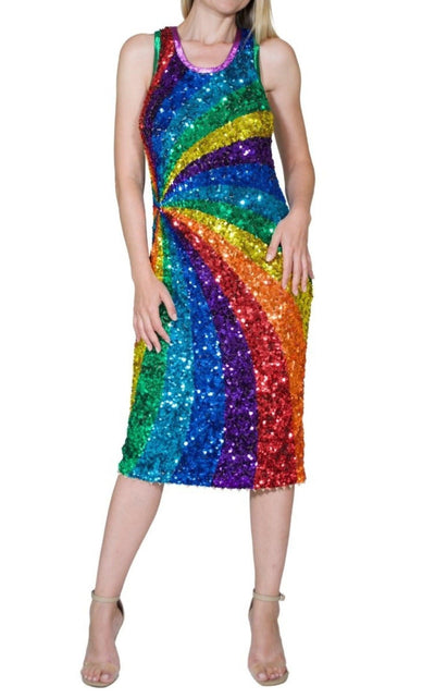 Rainbow colours sequins cocktail dress Manish Arora