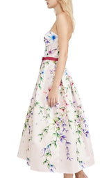 Strapless Printed Mikado Corseted Gown Marchesa Notte