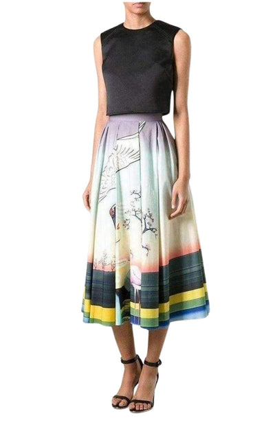 Flamingo Print Cotton Skirt Mary Katrantzou