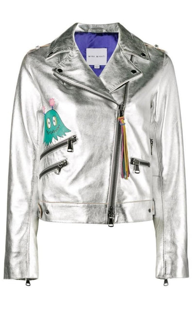 Hand-Painted Metallic Leather Jacket Mira Mikati