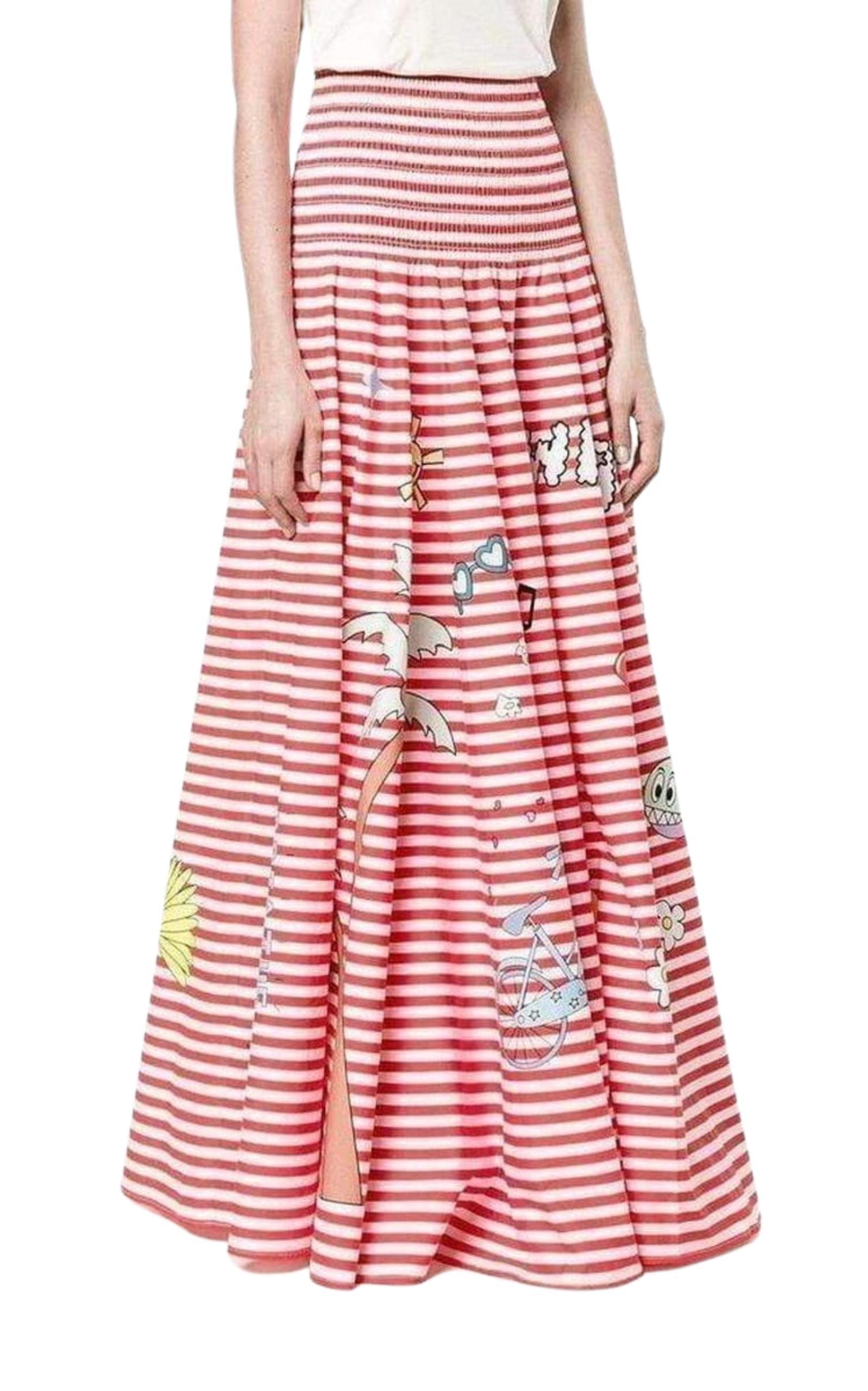 Mira Mikati Red White Stripe Cotton Skirt Dress Mira Mikati