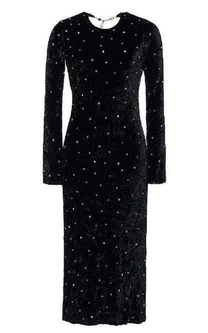 Open-Back Crystal-Embellished Crushed-Velvet Midi Dress Miu Miu