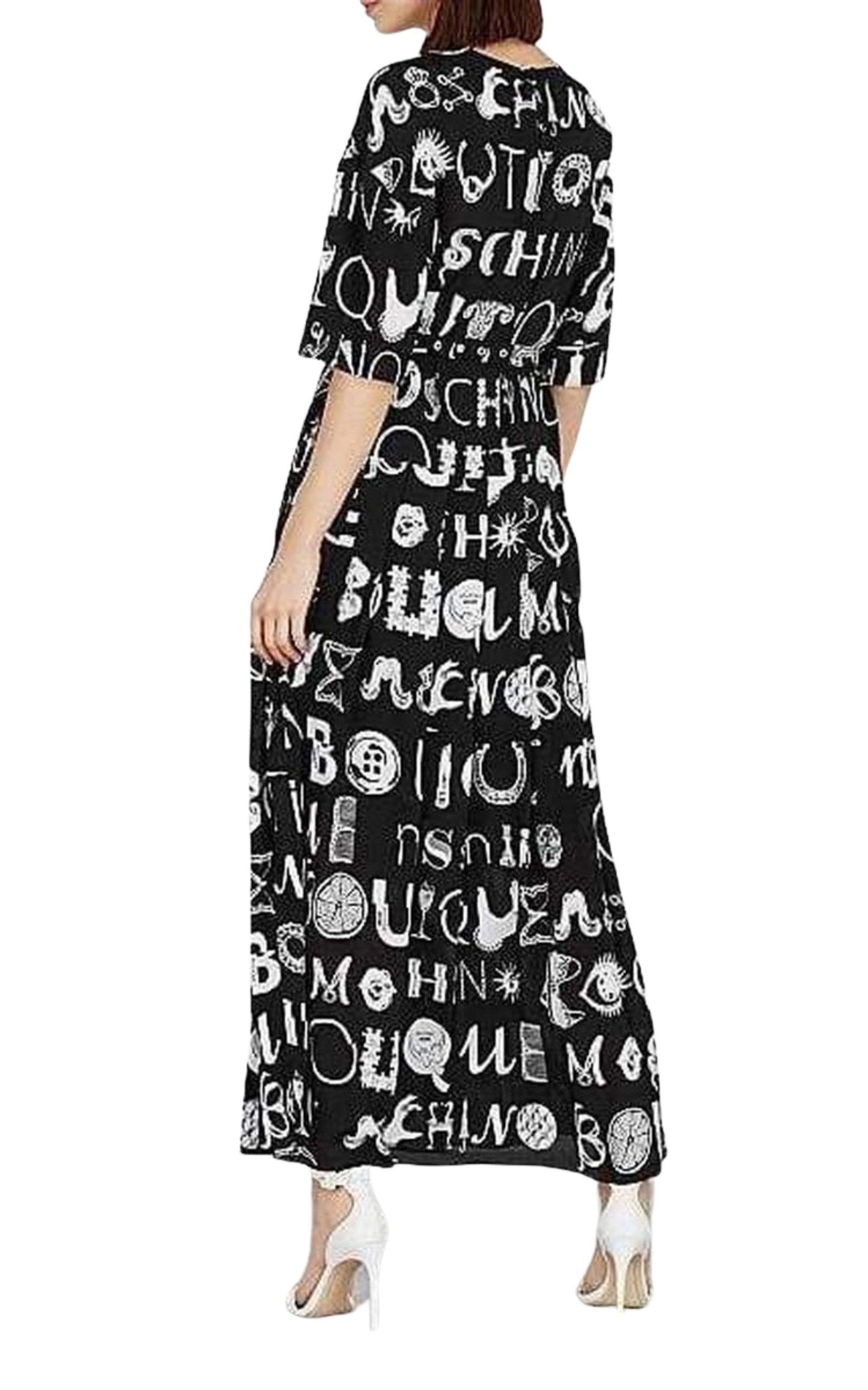 Black Typography-Print Maxi Dress Moschino