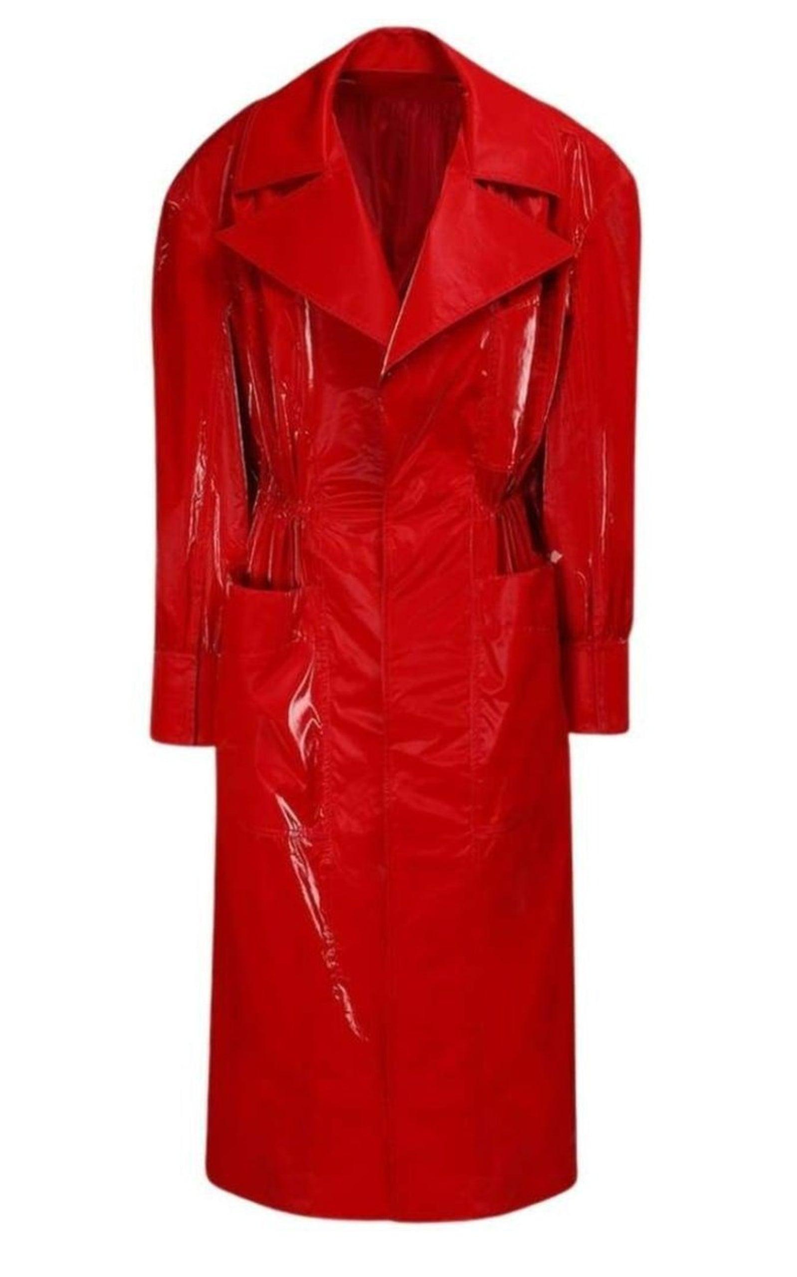 Belted Glossy Red Trench Coat Mugler