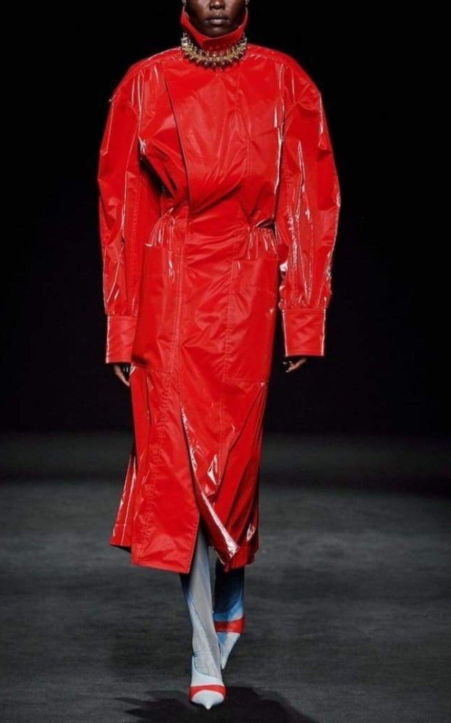 Belted Glossy Red Trench Coat Mugler